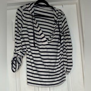 Loft Navy Blue and White Striped‎ Shirt